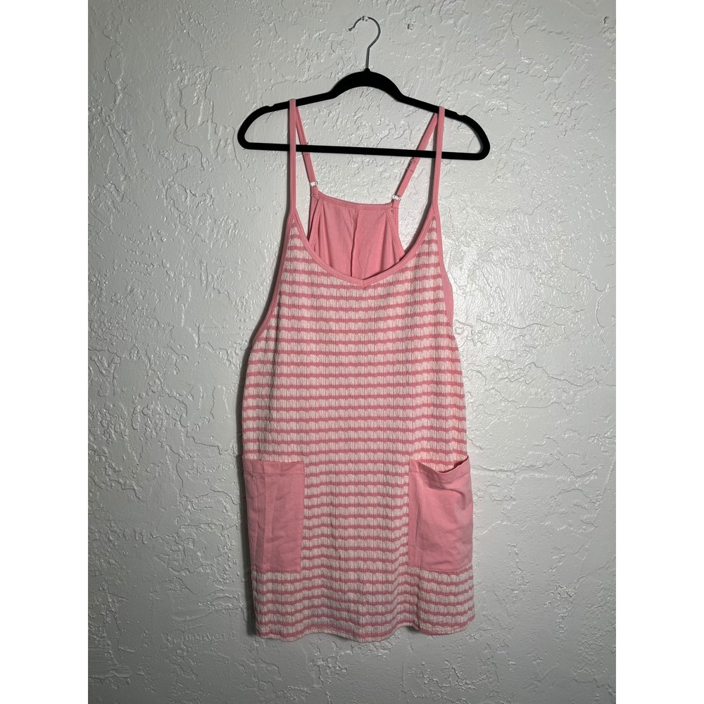 Women's XL Pink Stripe Textured Mini Dress Romper Built-In Shorts Pockets